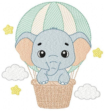 Baby Boy Elephant embroidery designs - Elephant with balloon machine embroidery pattern - Safari wild Animal - Instant download pes jef dst