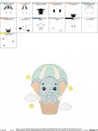 Baby Boy Elephant embroidery designs - Elephant with balloon machine embroidery pattern - Safari wild Animal - Instant download pes jef dst