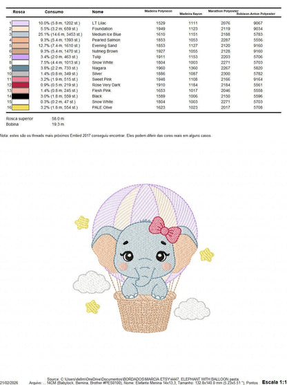 Baby Elephant with hot air balloon embroidery designs - Safari Wild Animal machine embroidery pattern - Baby girl file - Instant download