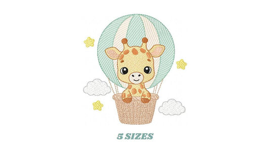 Giraffe with hot air balloon embroidery design - Safari Wild Animal machine pattern - Baby Girl Giraffe - Instant digital download pes jef