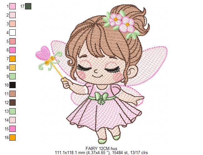 Fairy with flowers embroidery designs - Baby girl with wings and wand machine embroidery pattern - Garden Pixie file - Instant Download pes