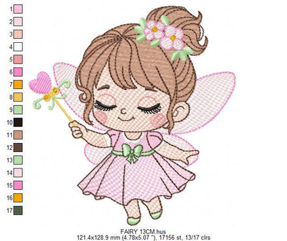 Fairy with flowers embroidery designs - Baby girl with wings and wand machine embroidery pattern - Garden Pixie file - Instant Download pes