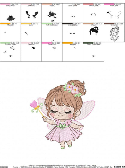 Fairy with flowers embroidery designs - Baby girl with wings and wand machine embroidery pattern - Garden Pixie file - Instant Download pes