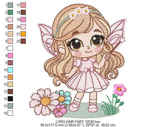 Fairy with flowers embroidery designs - Baby girl with wings and wand machine embroidery pattern - Garden Pixie file - Instant Download pes