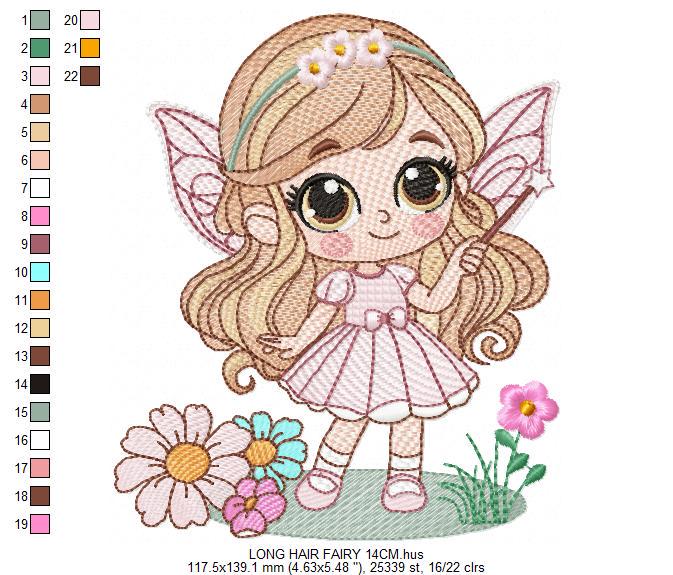 Fairy with flowers embroidery designs - Baby girl with wings and wand machine embroidery pattern - Garden Pixie file - Instant Download pes