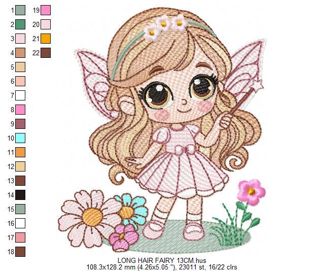Fairy with flowers embroidery designs - Baby girl with wings and wand machine embroidery pattern - Garden Pixie file - Instant Download pes