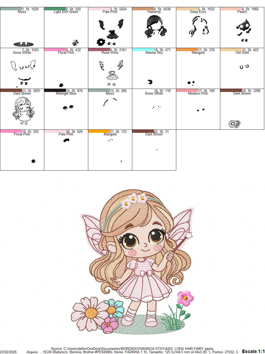 Fairy with flowers embroidery designs - Baby girl with wings and wand machine embroidery pattern - Garden Pixie file - Instant Download pes