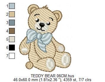 Teddy Bear embroidery designs - Baby boy toy machine embroidery pattern - Cute Bear with bow tie file - Instant digital download pes jef dst