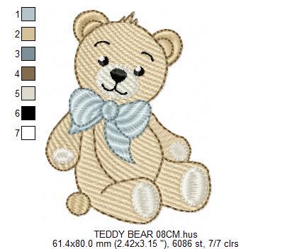 Teddy Bear embroidery designs - Baby boy toy machine embroidery pattern - Cute Bear with bow tie file - Instant digital download pes jef dst
