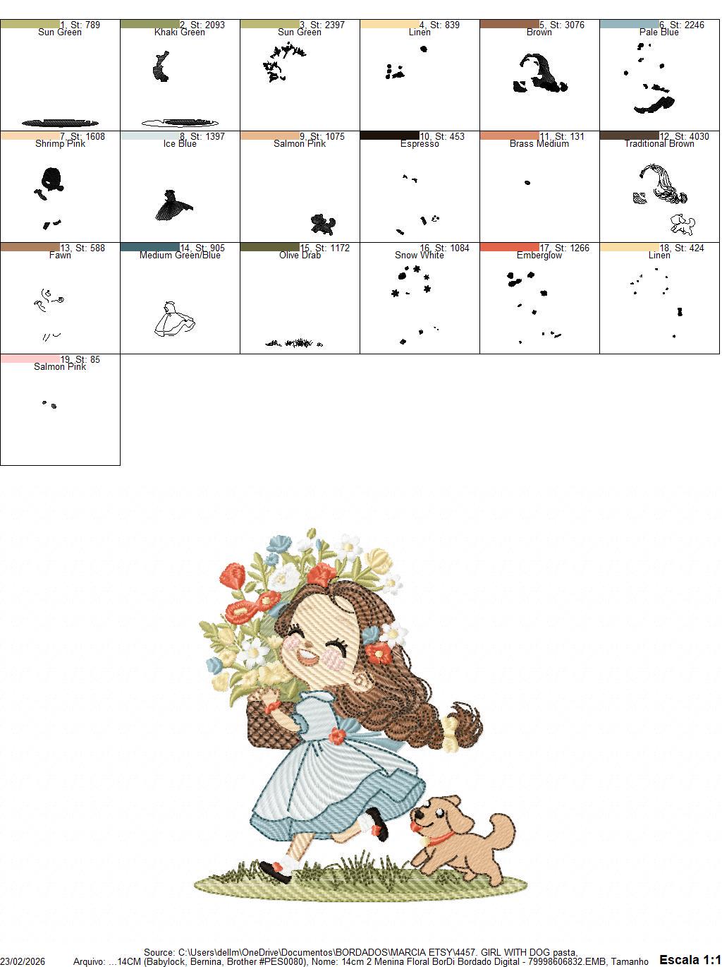 Girl with dog embroidery designs - Baby girl with flowers machine embroidery pattern - Girl with puppy file - Instant digital download jef