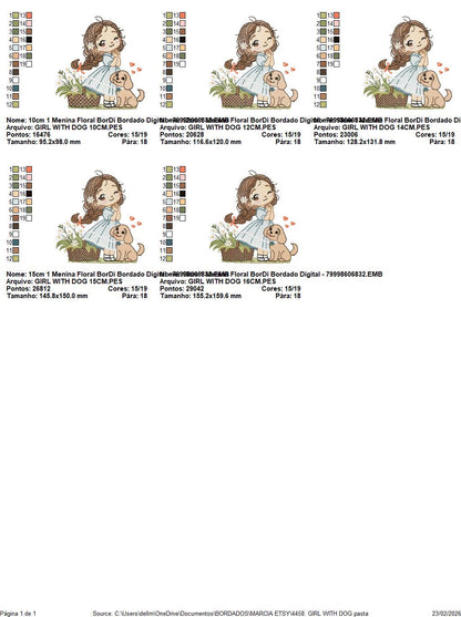 Girl with dog embroidery designs - Baby girl with flowers machine embroidery pattern - Girl with puppy file - Instant digital download jef