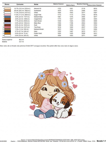 Girl with dog embroidery designs - Girl with long hair and puppy machine embroidery pattern - Girl with pet file - Instant download jef pes
