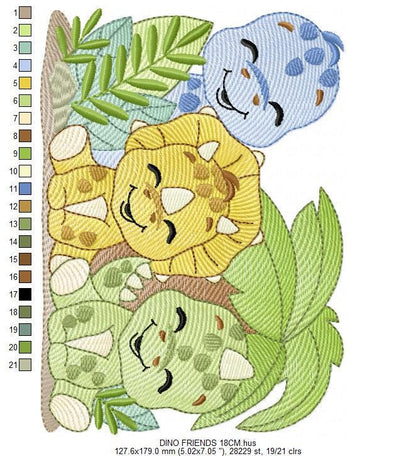 Dinosaur embroidery designs - Dino Friends with trees machine embroidery pattern - Baby boy file Brontosaurus - instant digital download pes