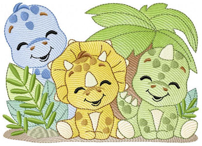 Dinosaur embroidery designs - Dino Friends with trees machine embroidery pattern - Baby boy file Brontosaurus - instant digital download pes