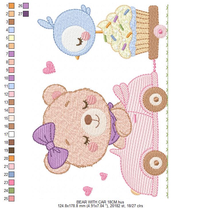 Female Bear with toy horse embroidery designs - Baby girl playing machine embroidery pattern - Instant digital download pes jef dst hus vp3