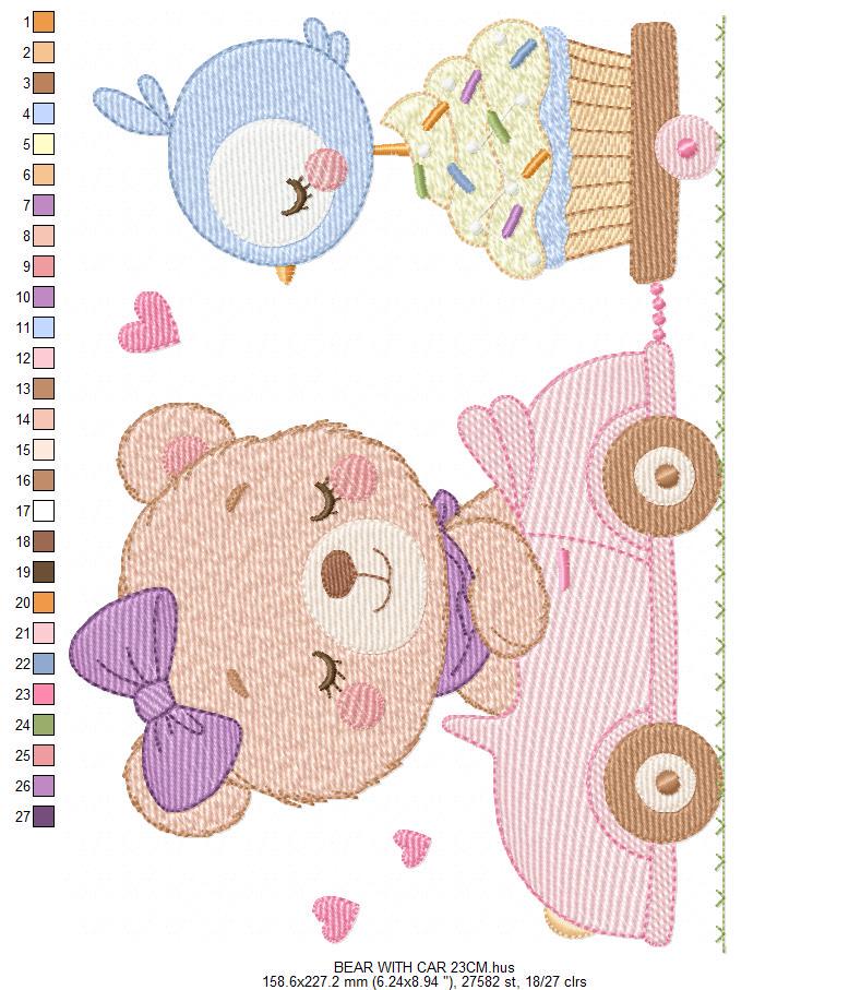 Female Bear with toy horse embroidery designs - Baby girl playing machine embroidery pattern - Instant digital download pes jef dst hus vp3