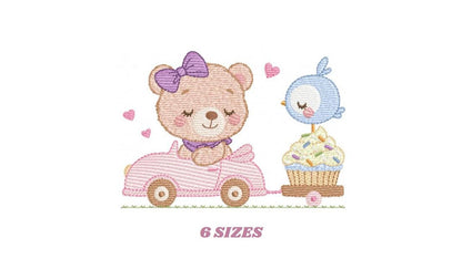 Female Bear with toy horse embroidery designs - Baby girl playing machine embroidery pattern - Instant digital download pes jef dst hus vp3