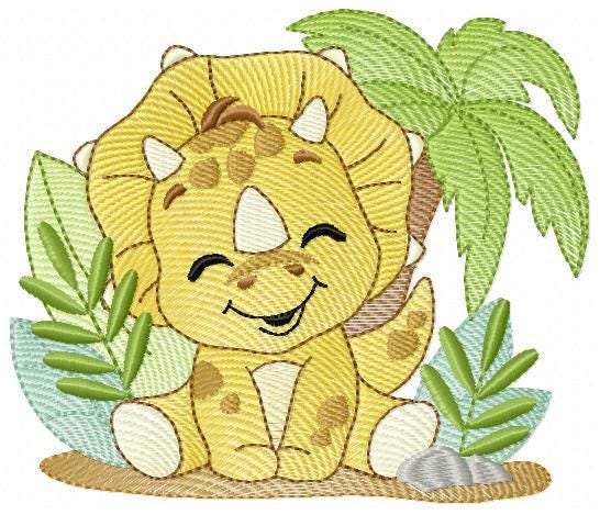 Dinosaur embroidery designs - Dino with flags and birds machine embroidery pattern - Baby Boy Triceratops file - Instant download pes jef