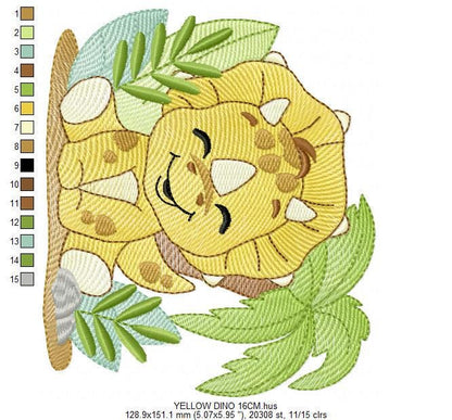 Dinosaur embroidery designs - Dino with flags and birds machine embroidery pattern - Baby Boy Triceratops file - Instant download pes jef