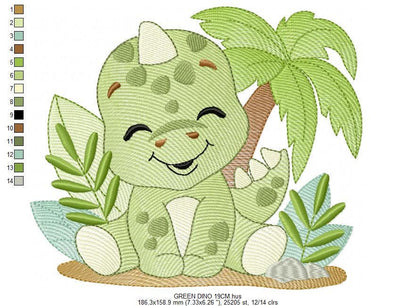 Dinosaur embroidery designs - Dino with butterflies machine embroidery pattern - Tyrannosaurus Baby boy file - instant digital download pes