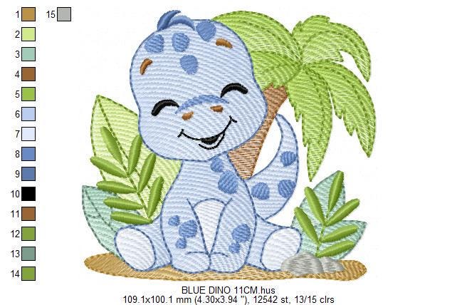 Dinosaur embroidery designs - Dino with flowers machine embroidery pattern - Baby boy file Brontosaurus - instant digital download pes jef