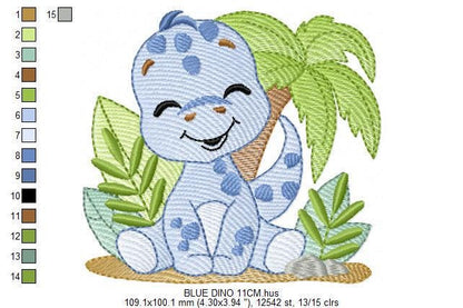 Dinosaur embroidery designs - Dino with flowers machine embroidery pattern - Baby boy file Brontosaurus - instant digital download pes jef