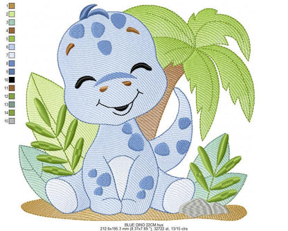 Dinosaur embroidery designs - Dino with flowers machine embroidery pattern - Baby boy file Brontosaurus - instant digital download pes jef