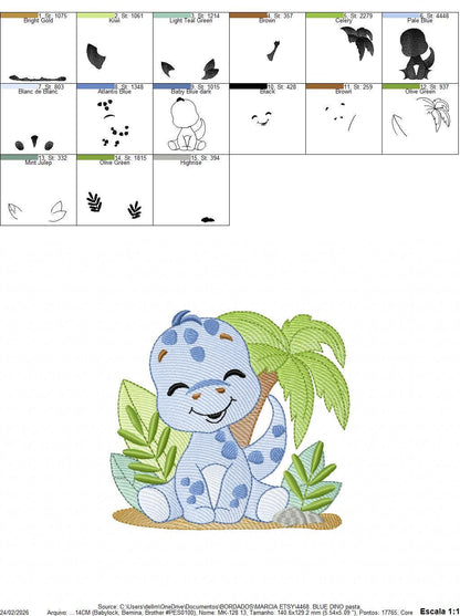 Dinosaur embroidery designs - Dino with flowers machine embroidery pattern - Baby boy file Brontosaurus - instant digital download pes jef