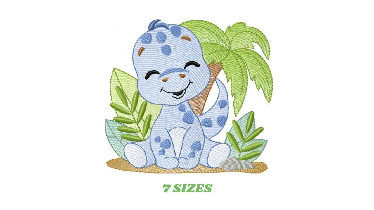 Dinosaur embroidery designs - Dino with flowers machine embroidery pattern - Baby boy file Brontosaurus - instant digital download pes jef