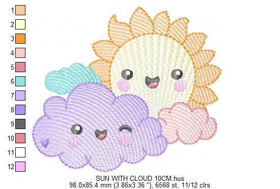 Rainbow embroidery design - Sun cloud and stars machine embroidery pattern - Baby girl and boy file - Instant digital download pes jef dst