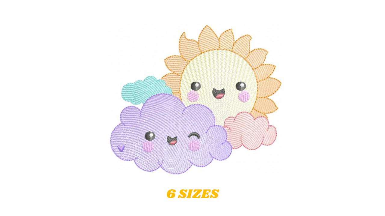 Rainbow embroidery design - Sun cloud and stars machine embroidery pattern - Baby girl and boy file - Instant digital download pes jef dst