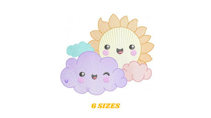 Rainbow embroidery design - Sun cloud and stars machine embroidery pattern - Baby girl and boy file - Instant digital download pes jef dst