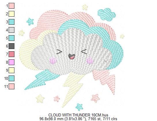 Raining Cloud embroidery design - Cloud with flowers and lace machine embroidery pattern - Cloud with happy face - Instant download pes jef