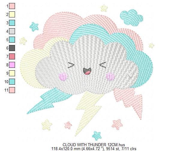 Raining Cloud embroidery design - Cloud with flowers and lace machine embroidery pattern - Cloud with happy face - Instant download pes jef