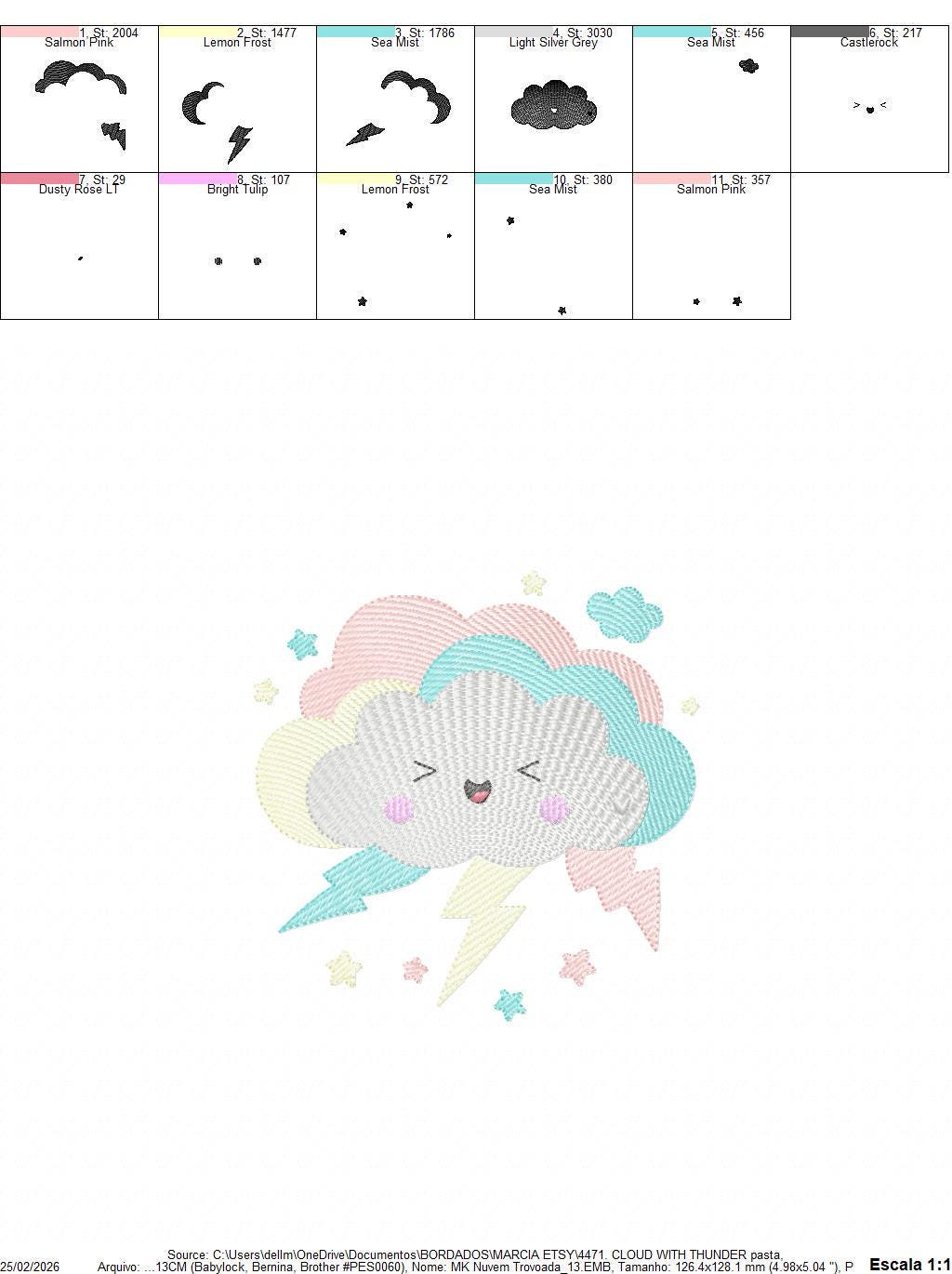 Raining Cloud embroidery design - Cloud with flowers and lace machine embroidery pattern - Cloud with happy face - Instant download pes jef