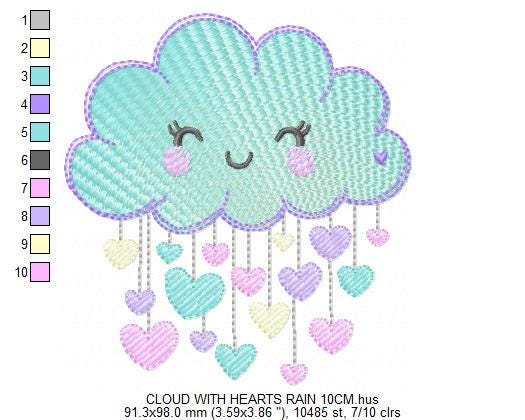 Raining Cloud embroidery design - Cloud with flowers and lace machine embroidery pattern - Cloud with happy face - Instant download pes jef