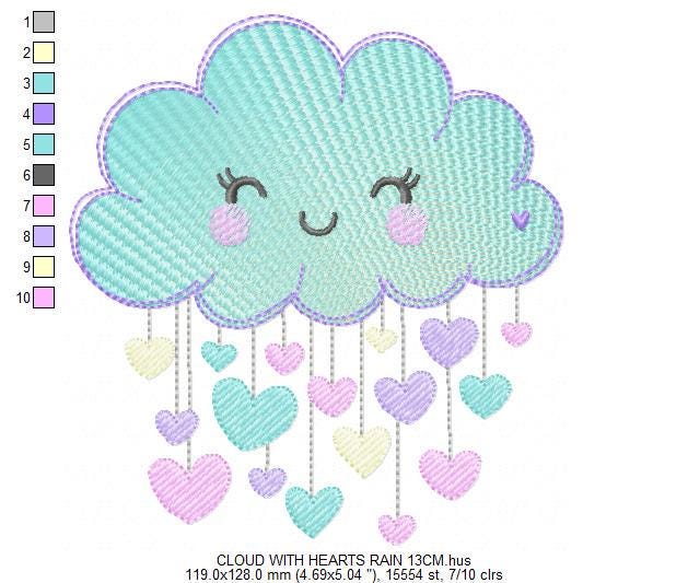 Raining Cloud embroidery design - Cloud with flowers and lace machine embroidery pattern - Cloud with happy face - Instant download pes jef