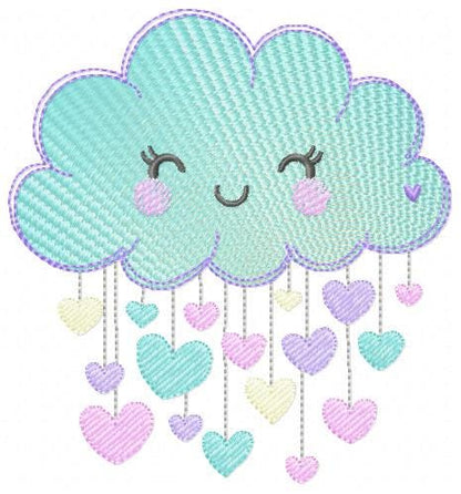 Raining Cloud embroidery design - Cloud with flowers and lace machine embroidery pattern - Cloud with happy face - Instant download pes jef