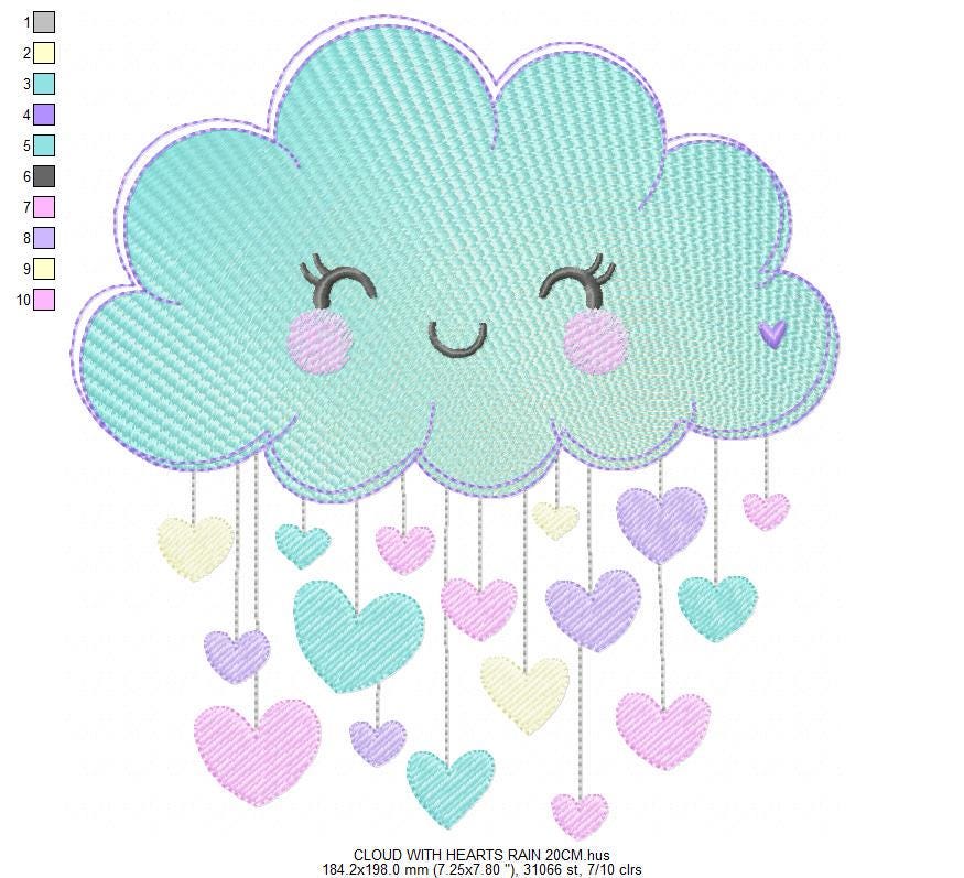 Raining Cloud embroidery design - Cloud with flowers and lace machine embroidery pattern - Cloud with happy face - Instant download pes jef