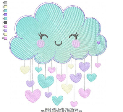 Raining Cloud embroidery design - Cloud with flowers and lace machine embroidery pattern - Cloud with happy face - Instant download pes jef