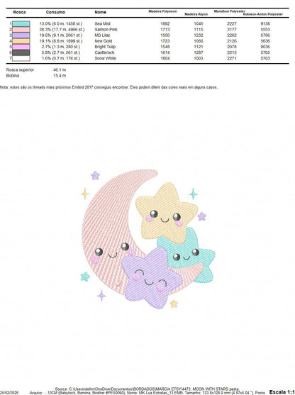 Moon with stars hearts and flowers embroidery design - Baby Girl Half moon machine embroidery pattern - Instant digital download pes jef hus
