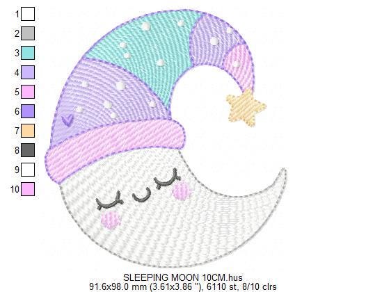 Moon with stars hearts and flowers embroidery design - Baby Girl Half moon machine embroidery pattern - Instant digital download pes jef hus