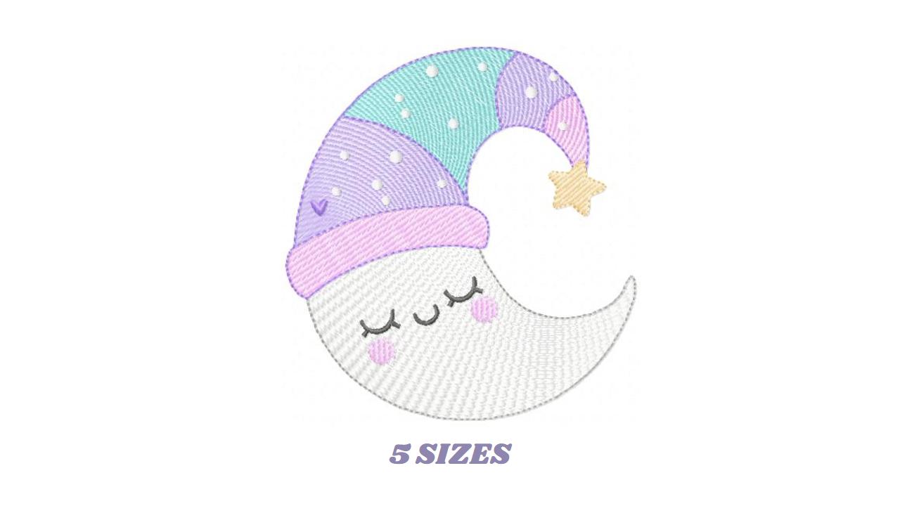 Moon with stars hearts and flowers embroidery design - Baby Girl Half moon machine embroidery pattern - Instant digital download pes jef hus