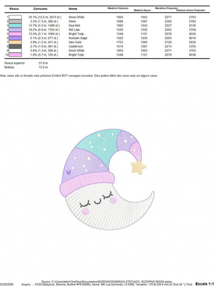Moon with stars hearts and flowers embroidery design - Baby Girl Half moon machine embroidery pattern - Instant digital download pes jef hus