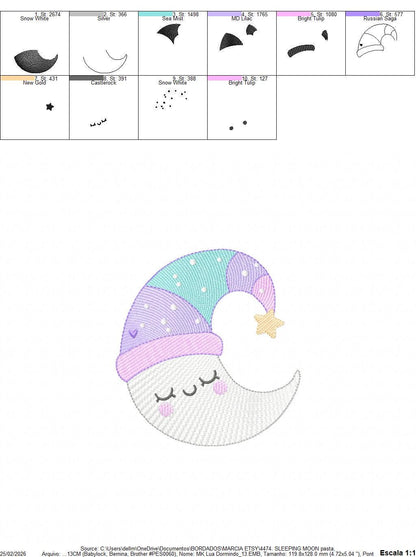 Moon with stars hearts and flowers embroidery design - Baby Girl Half moon machine embroidery pattern - Instant digital download pes jef hus