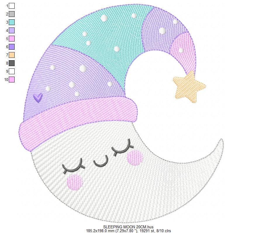 Moon with stars hearts and flowers embroidery design - Baby Girl Half moon machine embroidery pattern - Instant digital download pes jef hus