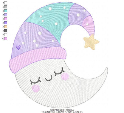Moon with stars hearts and flowers embroidery design - Baby Girl Half moon machine embroidery pattern - Instant digital download pes jef hus