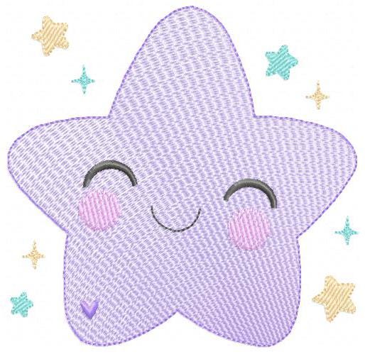 Star embroidery designs - Star with happy face machine embroidery pattern - Night Sky Baby girl and boy file - Instant digital download pes
