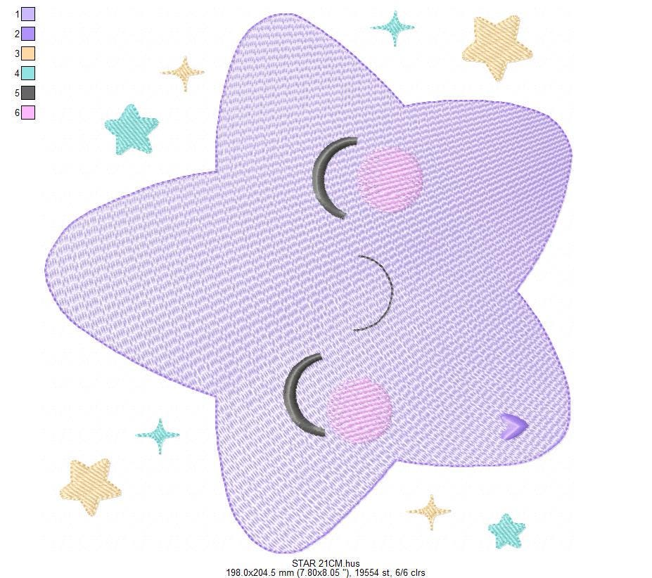 Star embroidery designs - Star with happy face machine embroidery pattern - Night Sky Baby girl and boy file - Instant digital download pes