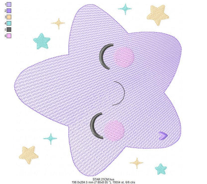 Star embroidery designs - Star with happy face machine embroidery pattern - Night Sky Baby girl and boy file - Instant digital download pes
